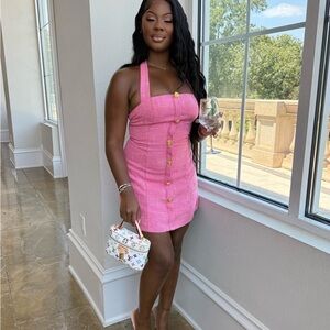Fashion Nova Pink Mini Dress with Gold Accents